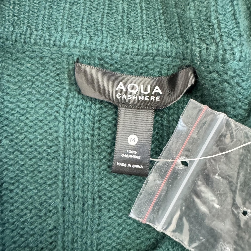 Aqua Cashmere Sweater Women's Medium Green Distressed Cable Knit Pullover Grunge - Picture 10 of 15
